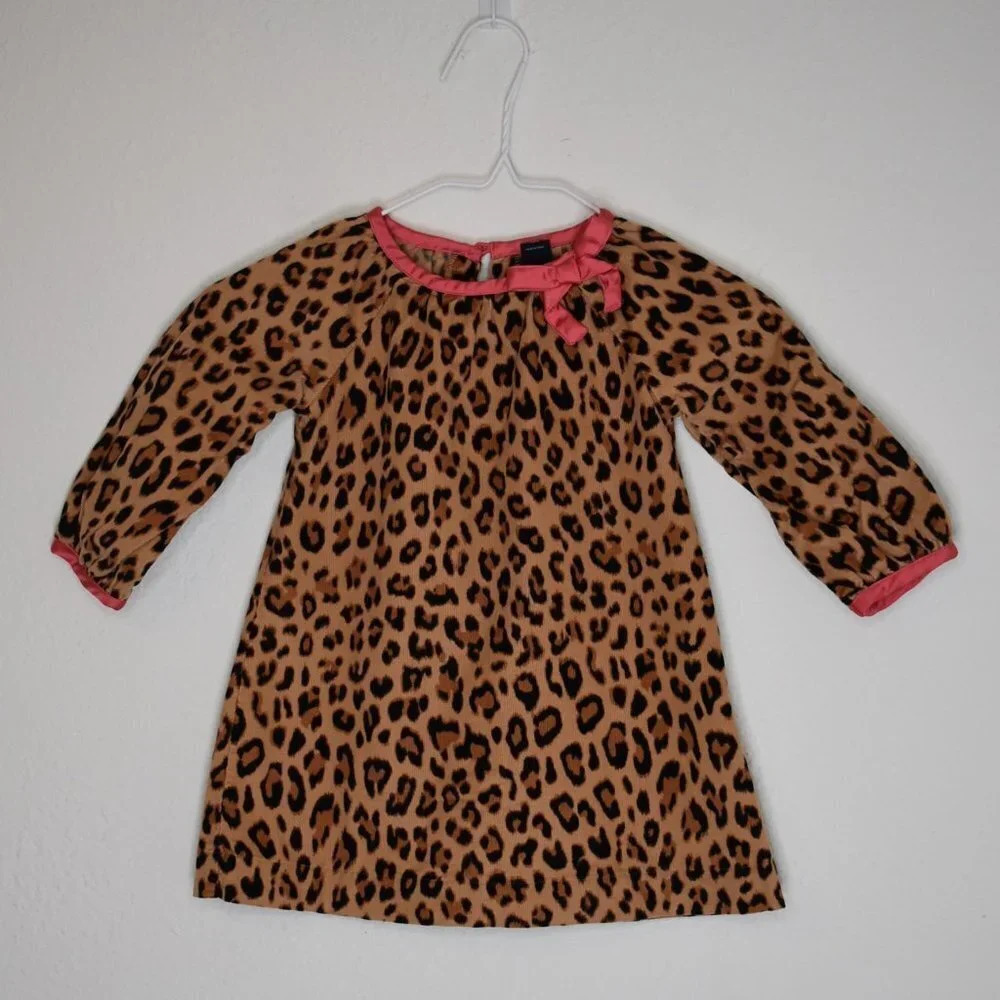Baby Gap Corduroy Leopard Dress Sz 2T Bow 100% Cotton Animal Cheetah